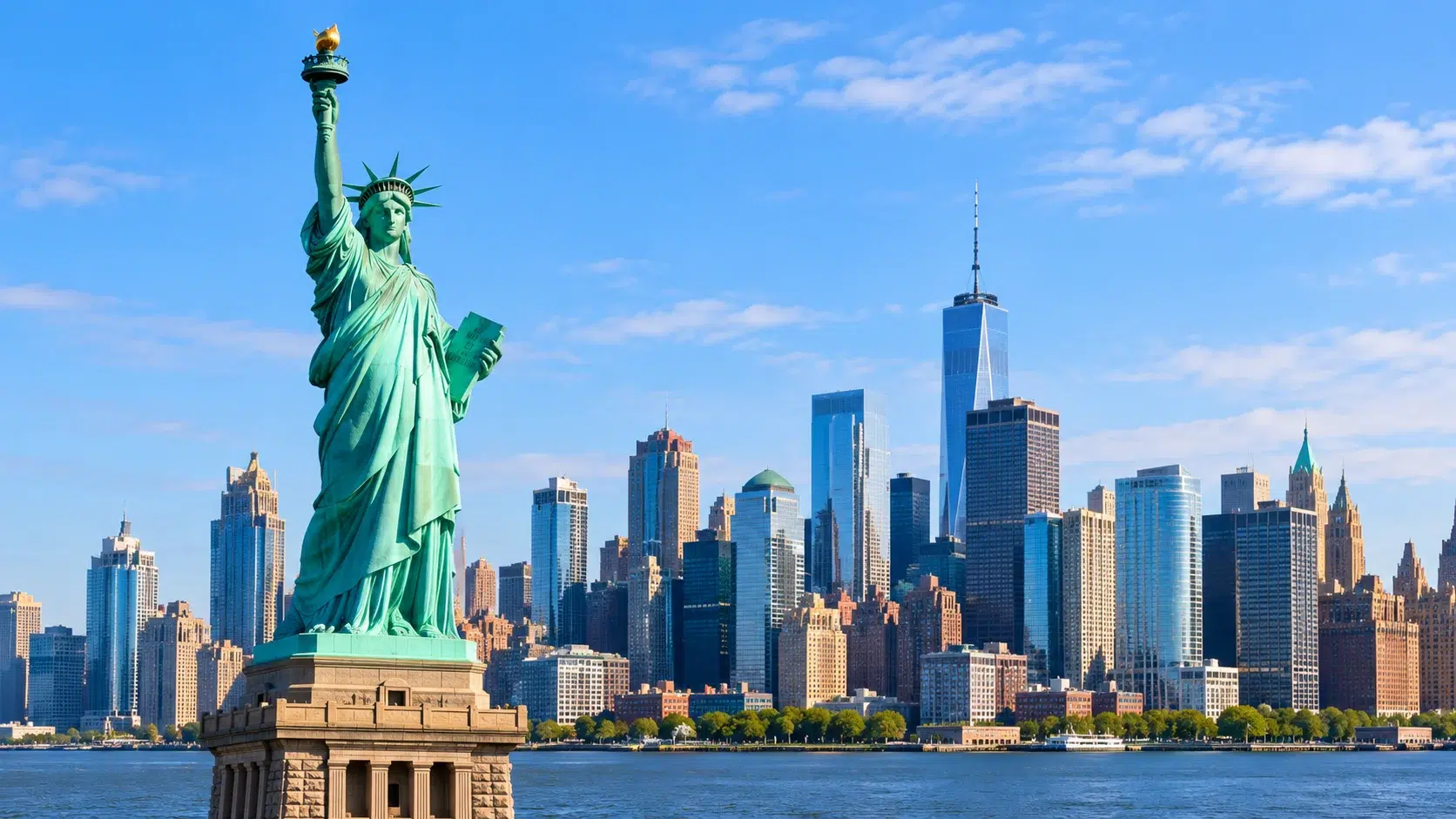 Statue of Liberty and New York City skyline representing Boomering US service area
