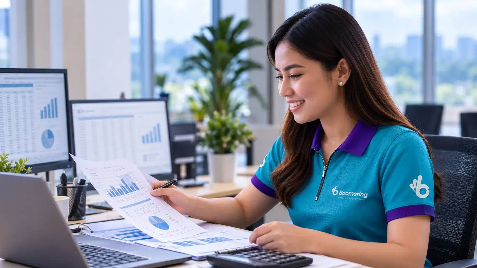 Boomering accounting professional working on a laptop at her desk
