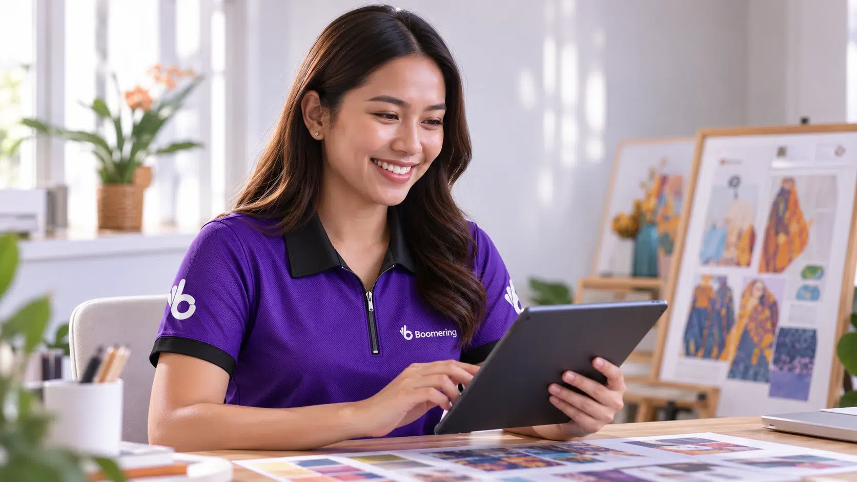Boomering digital marketing professional working on a laptop at a modern desk